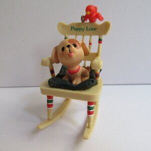 Enesco Puppy Love 1987 Christmas Ornament Dog in Rocking Chair with Cardinal Vtg